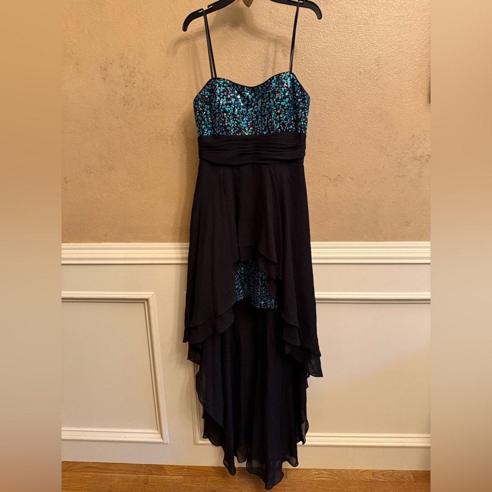 Adrianna Papell Blue Sequin Asymmetrical High-Low Dress